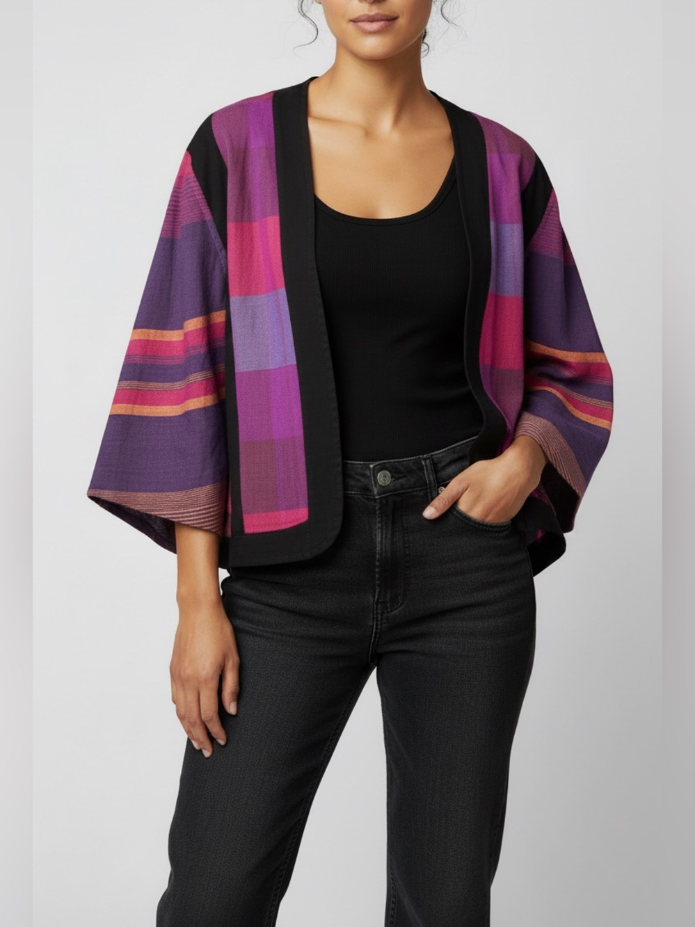 Leopards & Roses Pink Purple Striped Kimono Style Cover Up